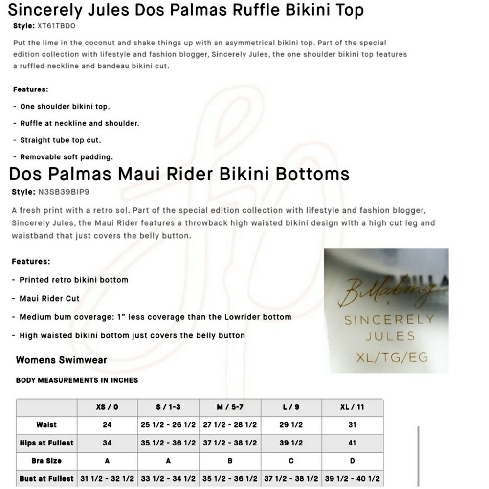 Billabong Bikini Set Sincerely Jules Dos Palmas - Picture 6 of 7